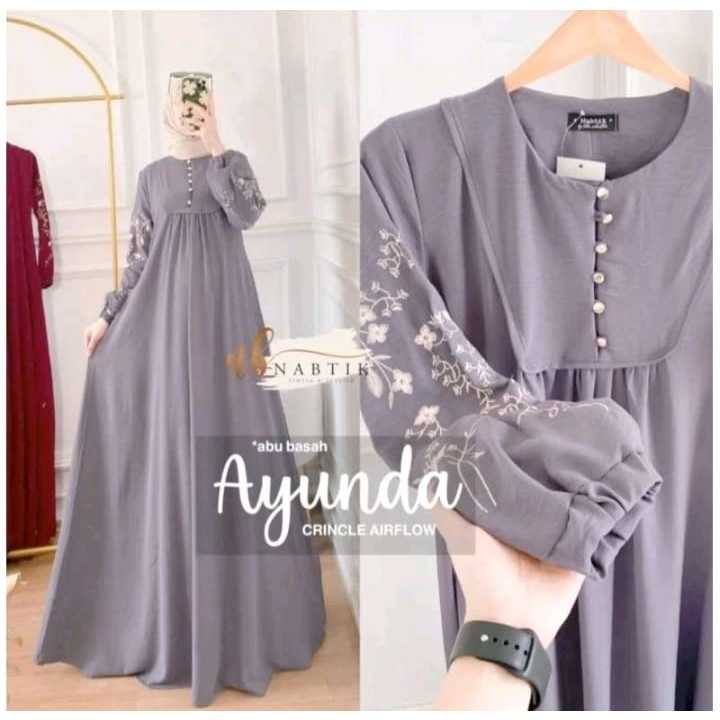 Jual COD Ayunda Dress Maxy Cringkle Airflow Polos Basic Fit To XXL