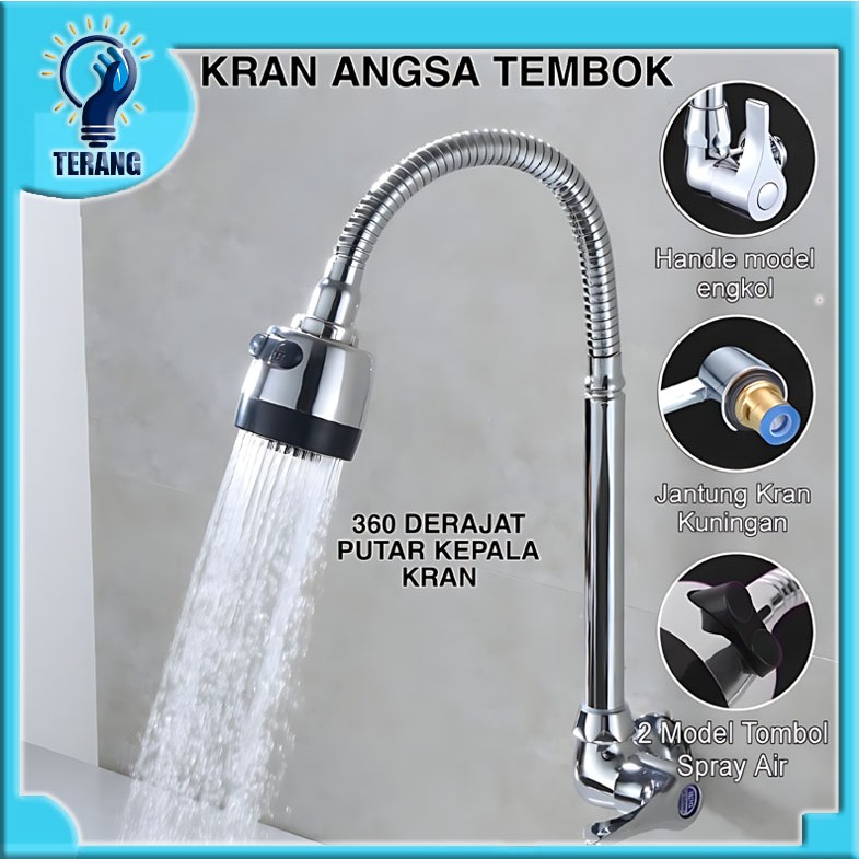 Jual Kran Air Angsa Fleksibel Wastafel Tembok Sink Stainless Kuningan