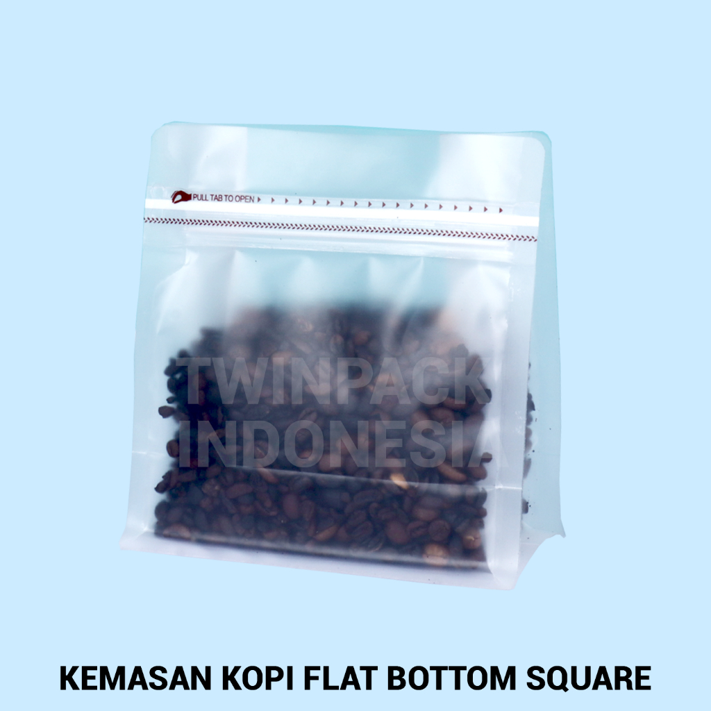 Jual Kemasan Kopi Gram Ziplock Transparan Flat Bottom Square