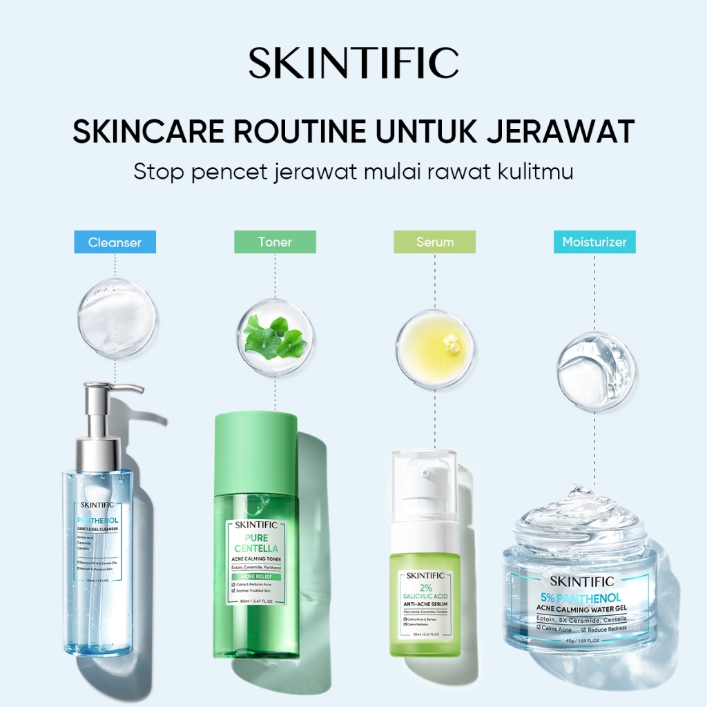 Jual SKINTIFIC 4pcs Paket Skincare Routine Untuk Jerawat Perawatan Set