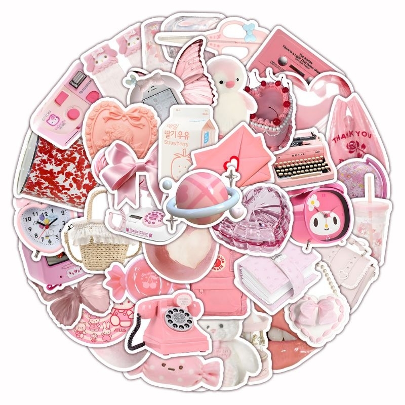 Jual 63pcs Sticker Girly Pink Heart Waterproof Stiker HP Aesthetic