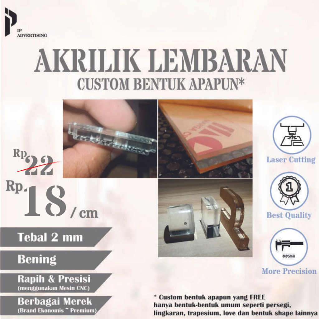 Jual TERMURAH Rp 19 CUSTOM AKRILIK 2mm AKRILIK KUSTOM 2 MM