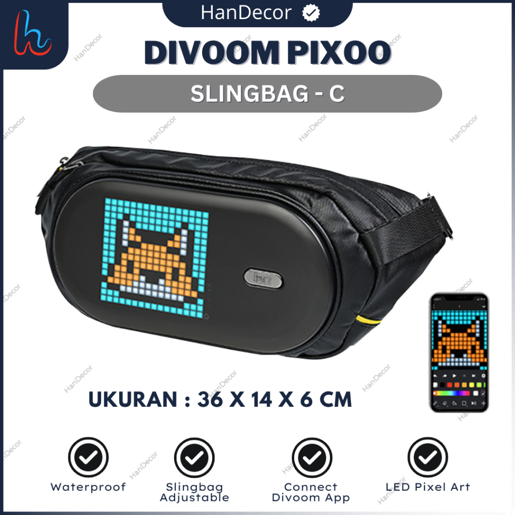 Jual DIVOOM PIXOO SLINGBAG C LED PIXEL ART BAG TAS LED LAYAR