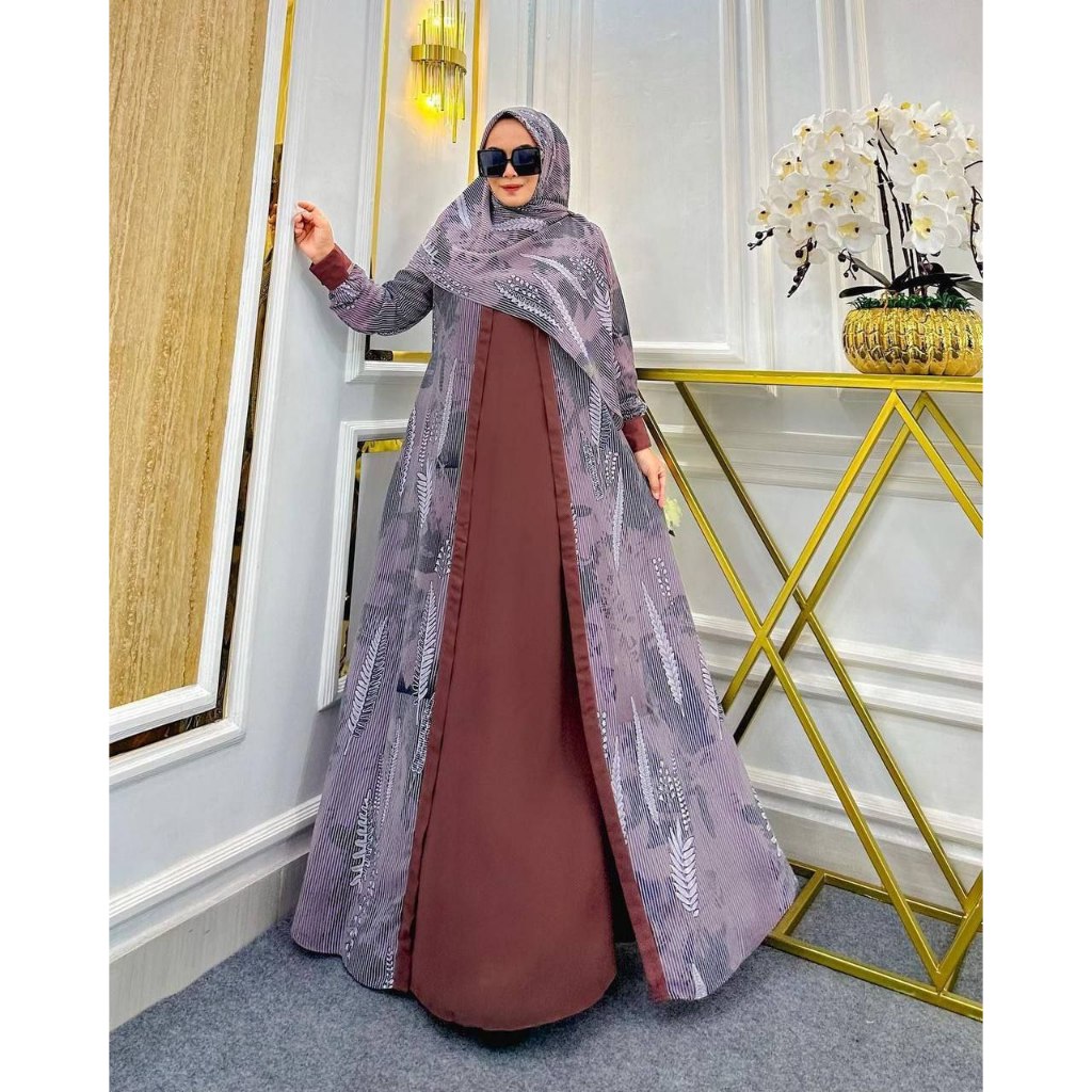 Jual Baju Gamis Set Hijab Ceruti Terbaru Lebaran Viral Outfit