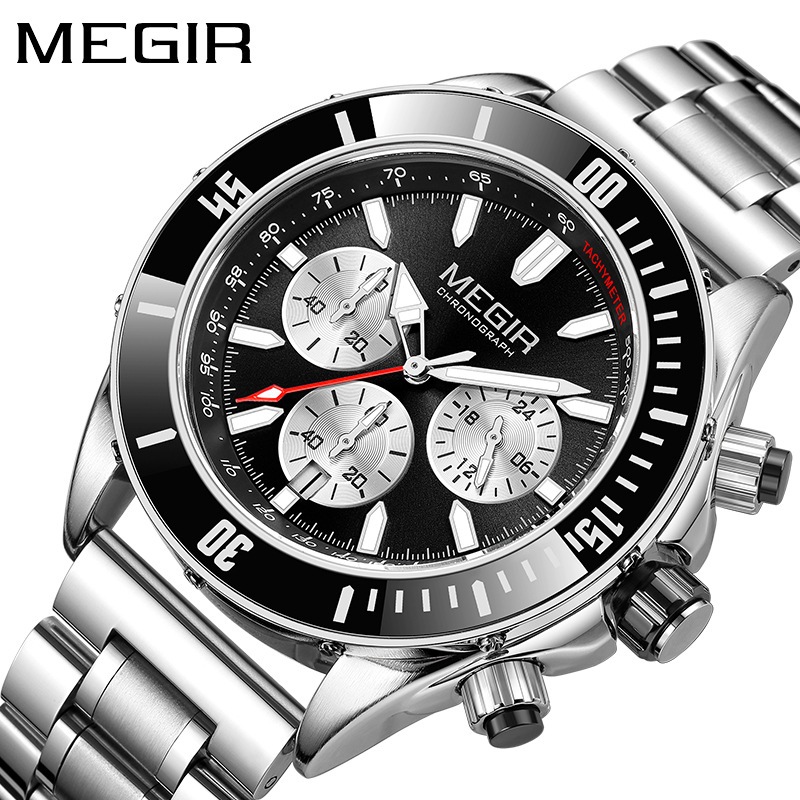 Jual Megir Jam Tangan Pria Analog Chronograph Tali Stainless Steel