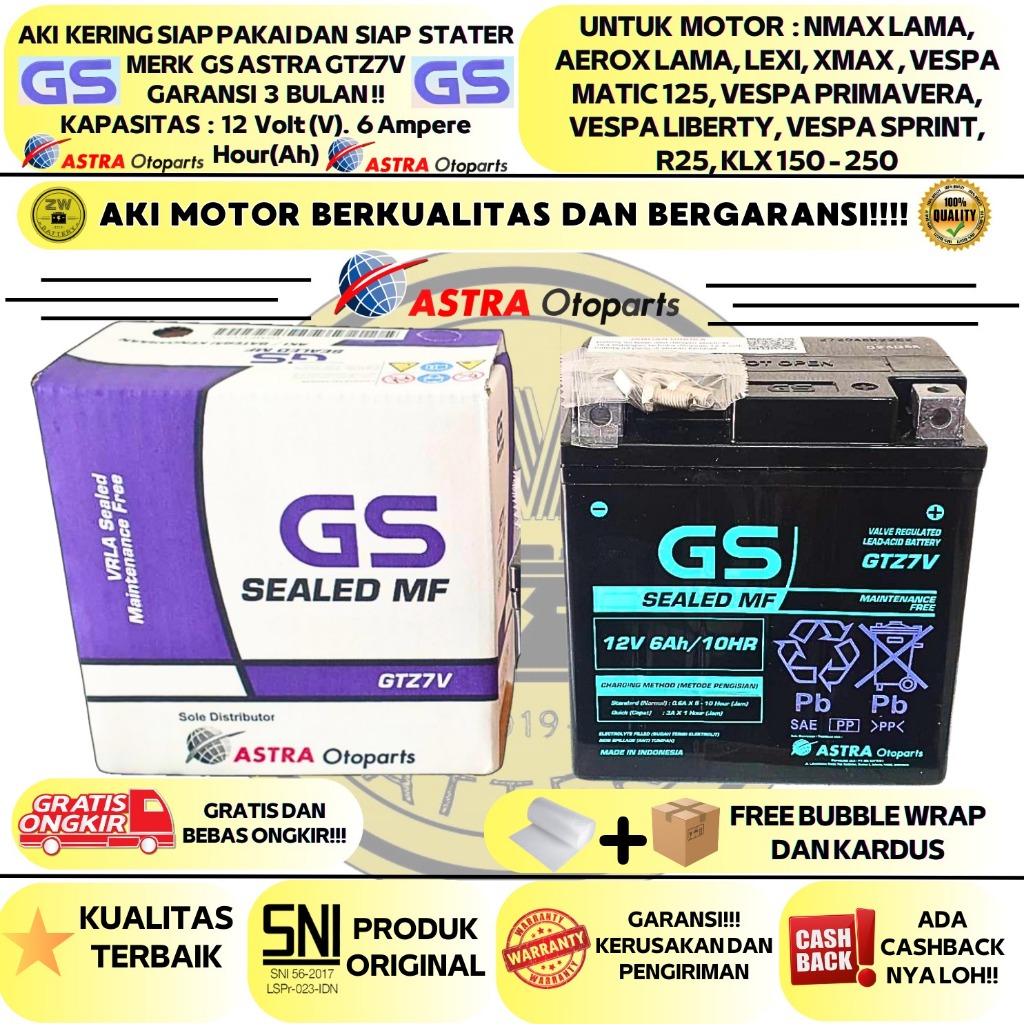 Jual AKI MOTOR NMAX OLD AEROX OLD LEXI XMAX KLX 150 GTZ7V GS ASTRA