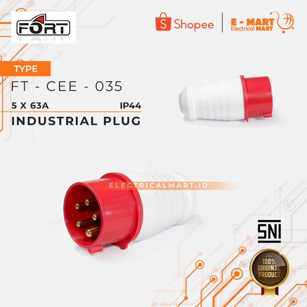 Jual FORT Industrial Plug Socket Listrik PLUG IP67 5 X 63A CEE 035