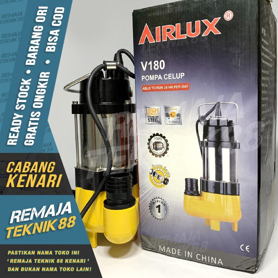 Jual POMPA AIR CELUP AIRLUX VORTEX V180 DORONG 7 METER PIPA 1 25