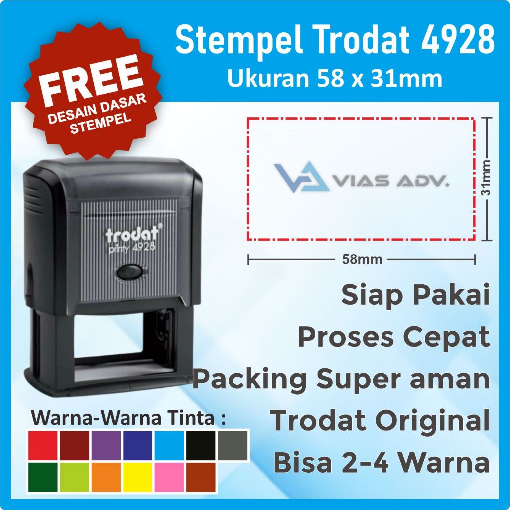 Jual Stempel Praktis Trodat 4928 58x31mm FREE DESAIN Stempel 3 Warna