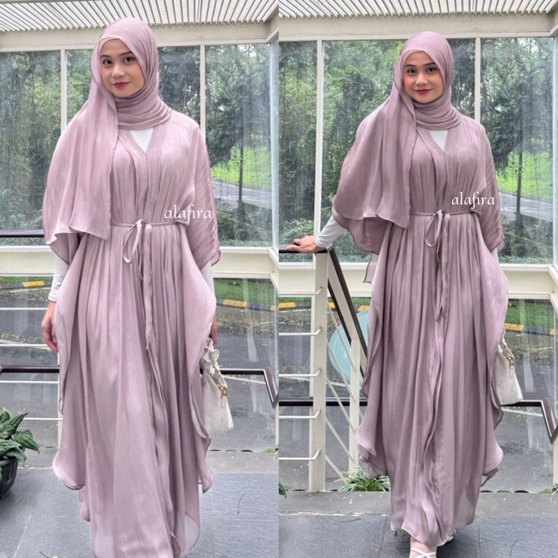 Jual Raline Shimmer Kaftan Dress Lebaran Abaya Set Pashmina Jubah