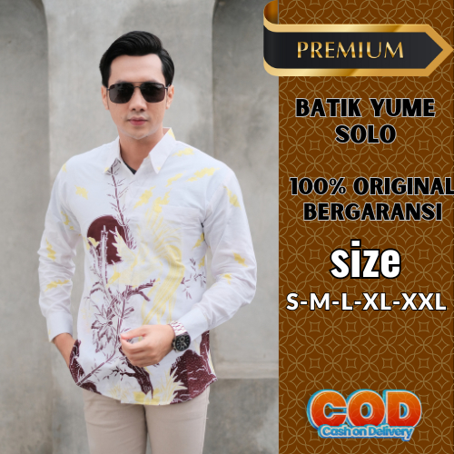 Jual Kemeja Baju Batik Pria Lengan Panjang Slimfit Motif Peksi Emas