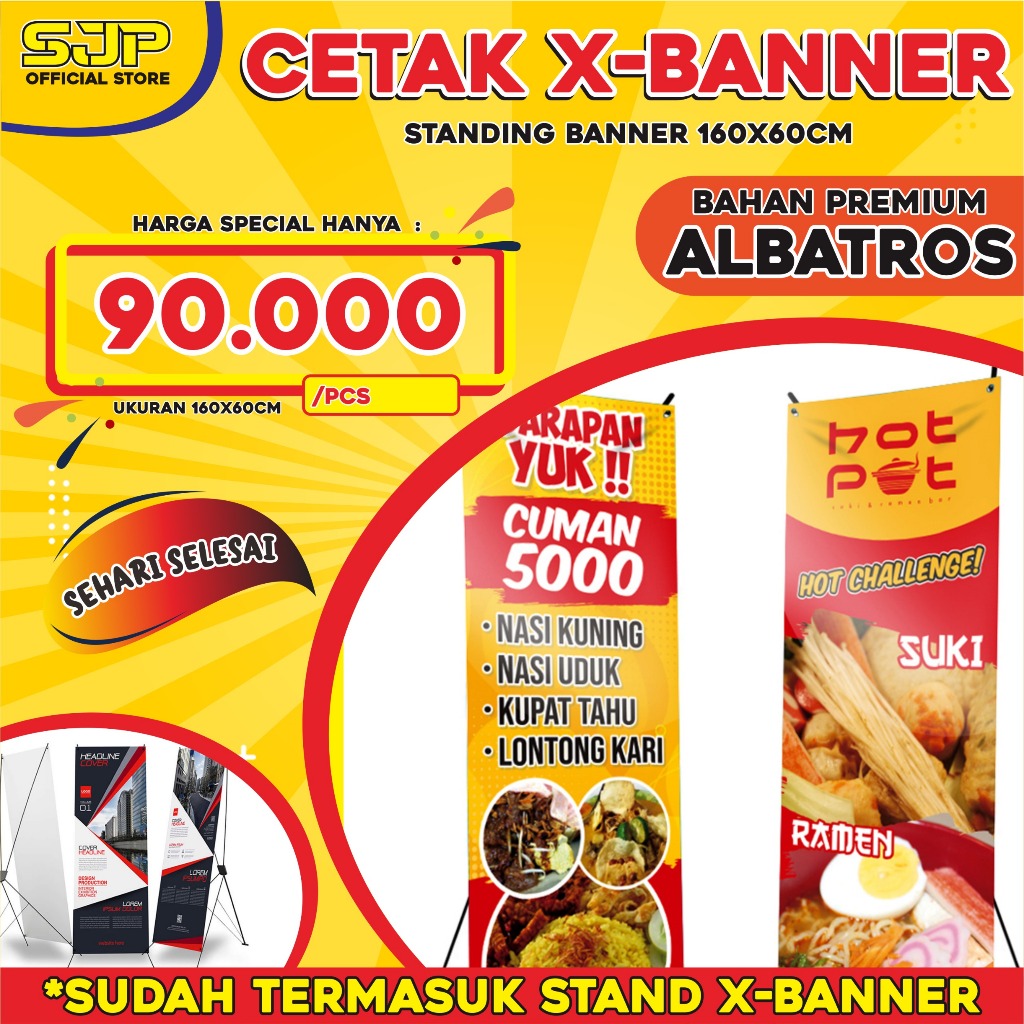 Jual Cetak X Banner Ukuran 160x60cm Bahan BAHAN ALBATROS Termasuk