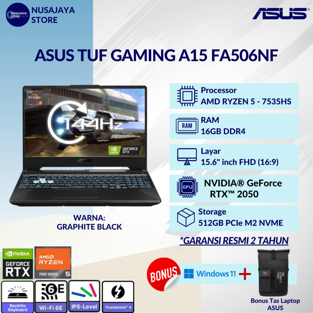 Jual Asus Tuf Gaming A Fa Nf Ryzen Hs G Gb Rtx Hz