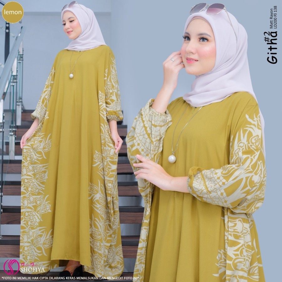 Jual Terbaru Gamis Kaftan Jumbo Motif Githa Adem Cocok Untuk Dirumah