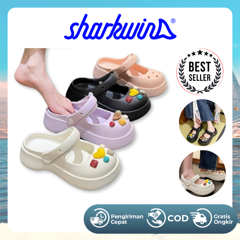 Jual Sharkwin Sepatu Sendal Mary Jane Jelly Sandal Jalan Wanita Jibbitz