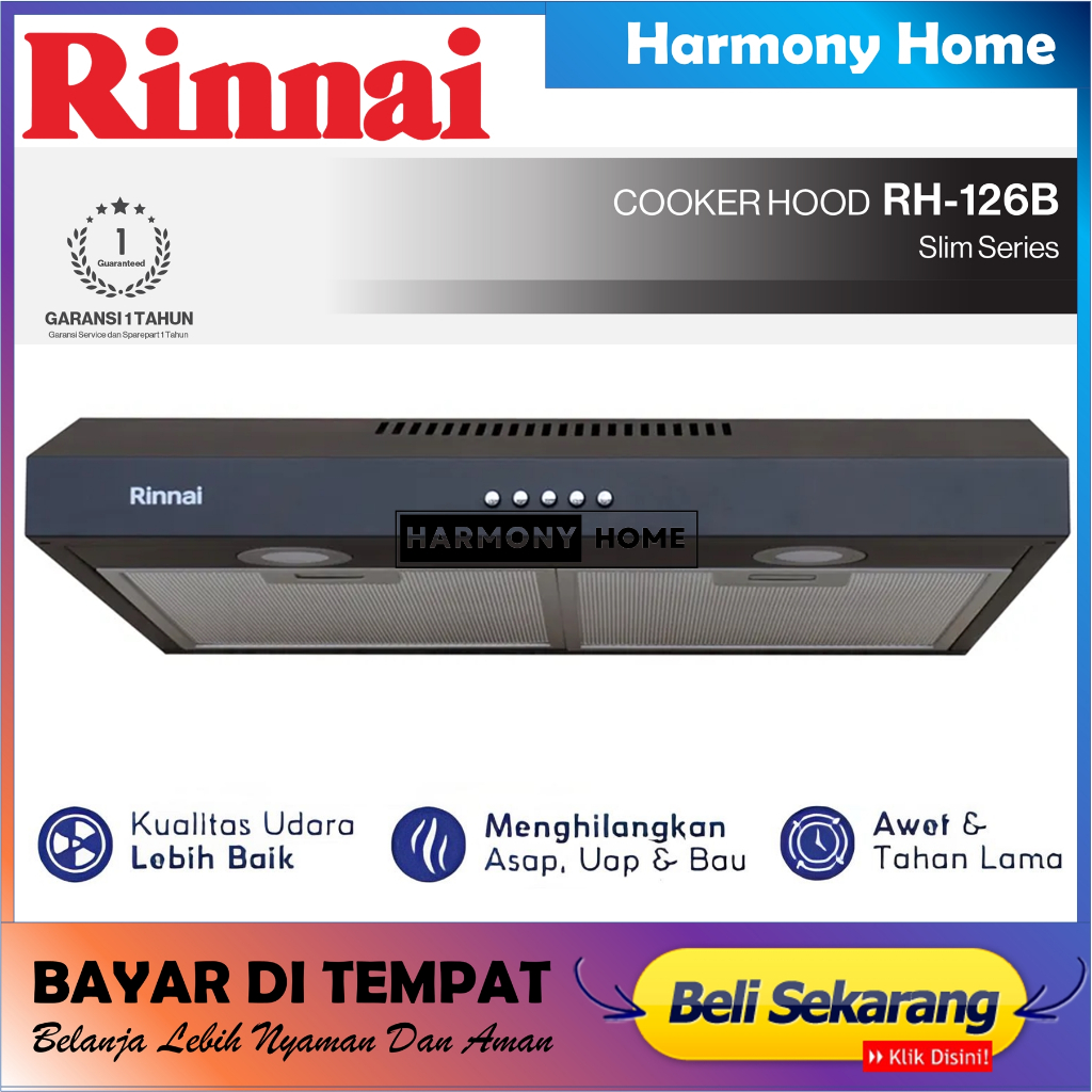 Jual Rinnai Cooker Hood Rinnai RH 126 B RH 126 B Slim Series