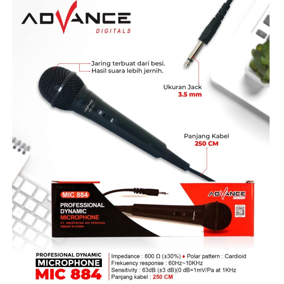 Jual Advance Mic Karaoke Profesional Dynamic Microphone Mic Kabel