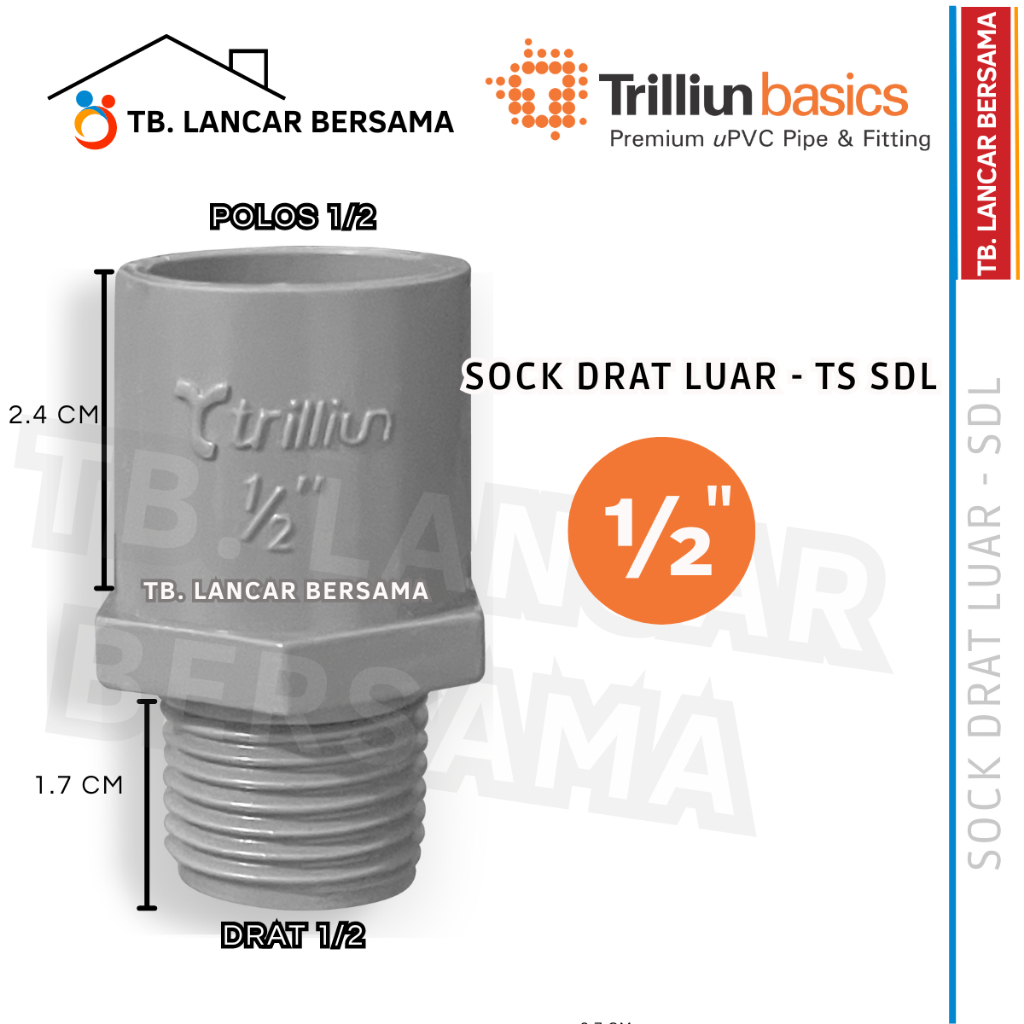 Jual SOCK DRAT LUAR SDL 1 2 INCHI TRILLIUN TS VALVE SOCK FITTING