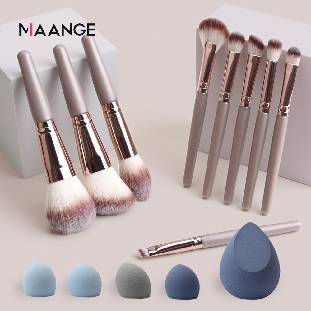 Jual MAANGE 9 Pcs Set Brush Makeup Dengan 4 Pcs Beauty Spons Lembut