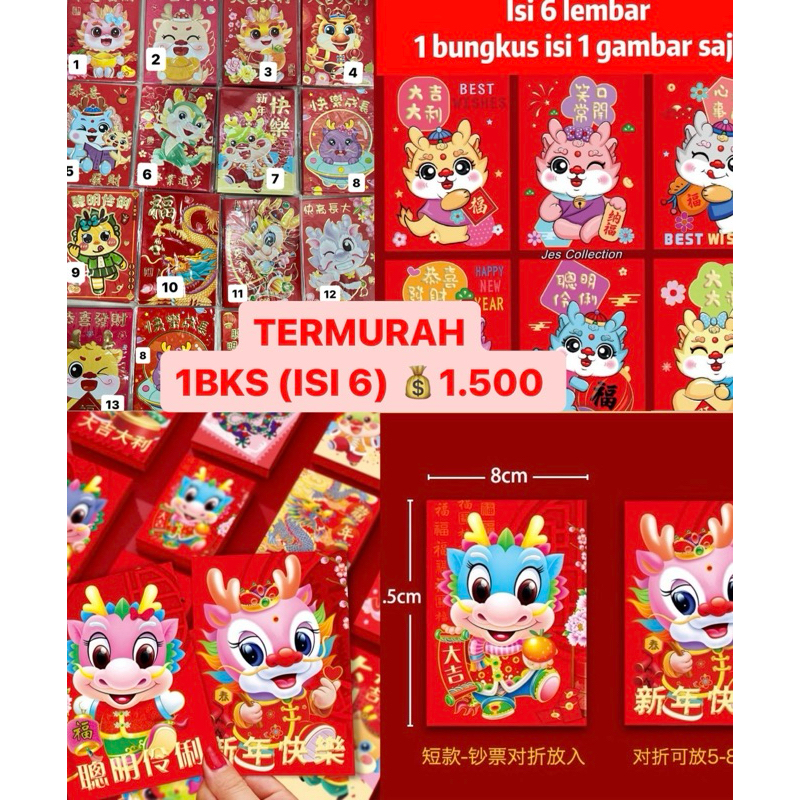 Jual 6pc Pack TERMURAH Angpau Imlek 2024 Angpao Shio Naga 2024