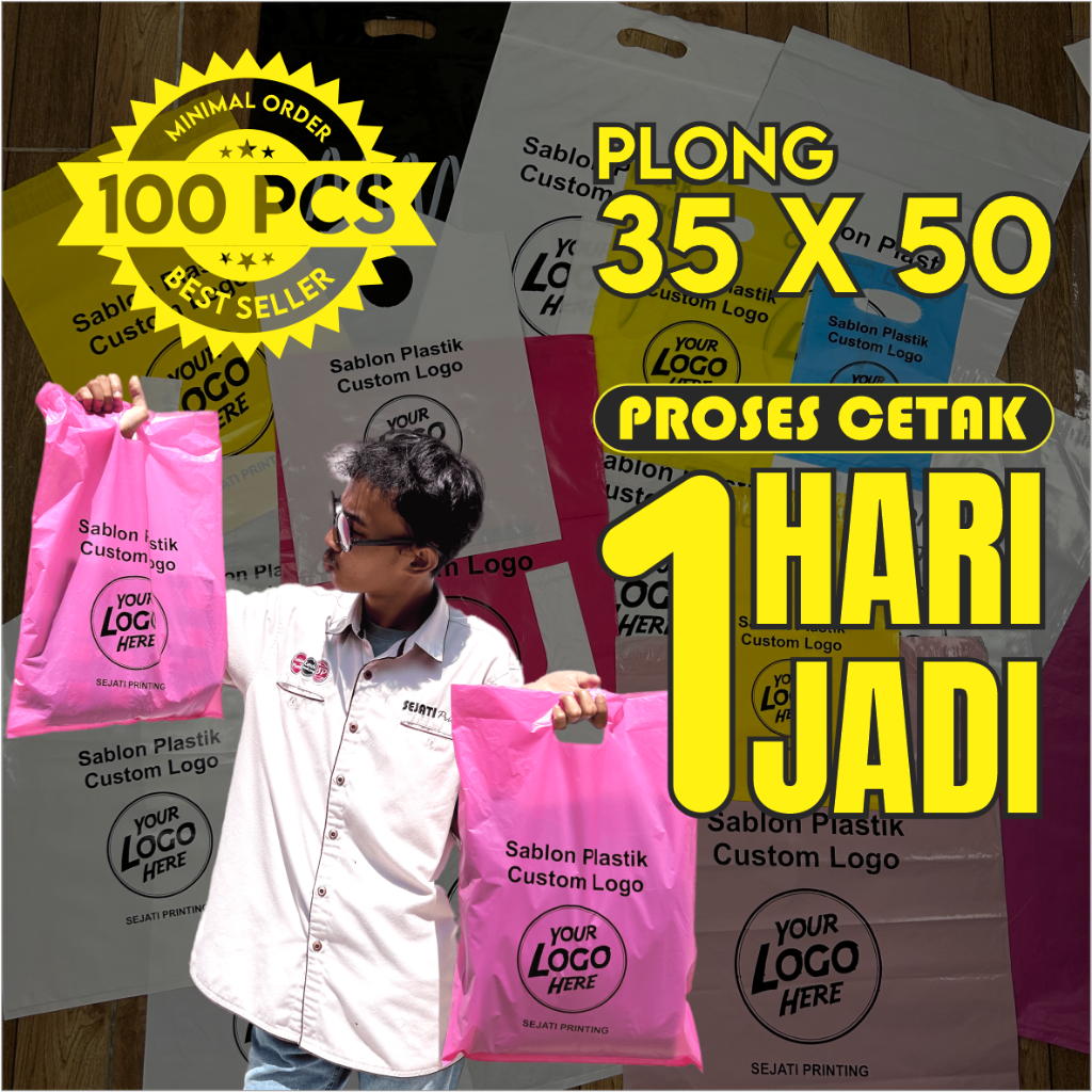 Jual Plastik Sablon Plong HD Ukuran 35x50 FREE DESIGN Bisa COD Shopee