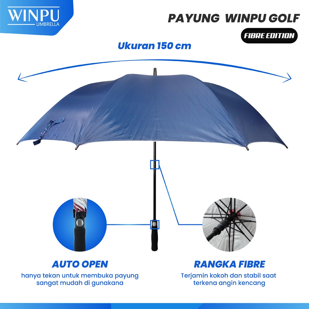 Jual Winpu Payung Besar Jumbo Golf Otomatis Jari Fiber Premium Quality