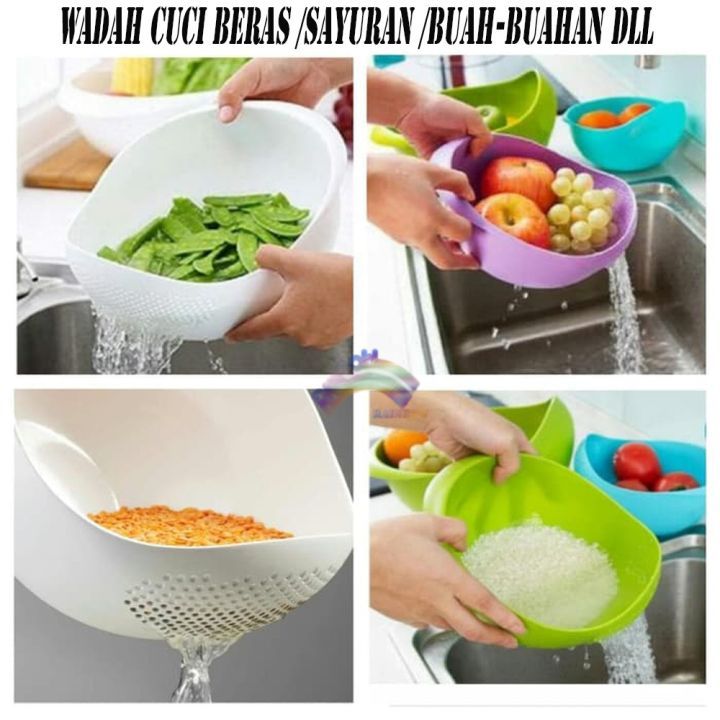 Jual Multifunction Bowl Saringan Beras Tempat Cuci Buah Sayur WADAH