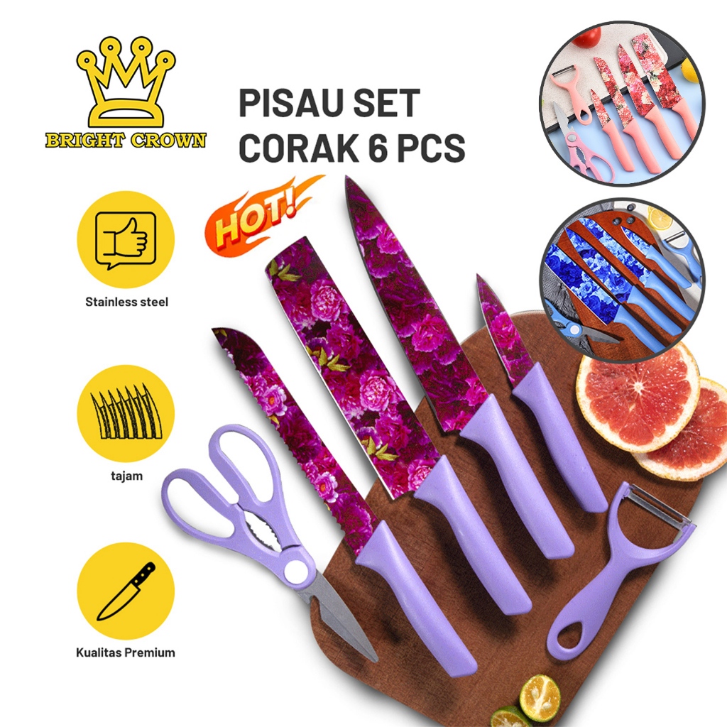 Jual Bright Crown TERBARU Pisau Set 6 Pcs Corak Bunga Bahan Stainless