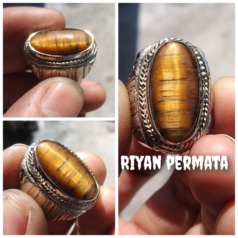 Jual Cincin Natural Batu Biduri Sepah Tiger Eye Model Pandan Shopee