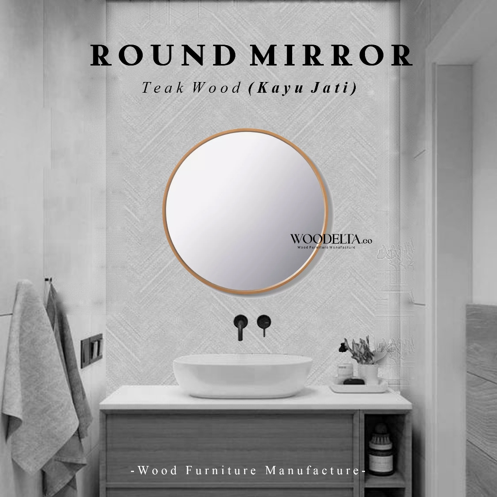 Jual Cermin Bulat Round Mirror Kayu Jati Dan Cm Shopee Indonesia