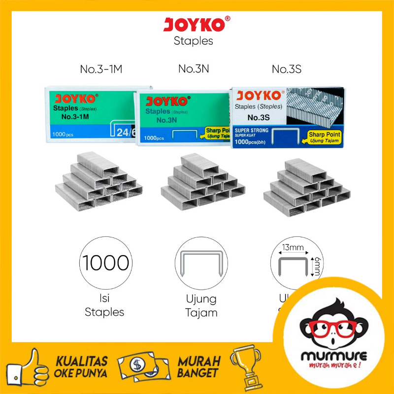 Jual MURMURE I STAPLES ISI STAPLER REFILL STAPLER JOYKO NO 3 1 BOX 1000