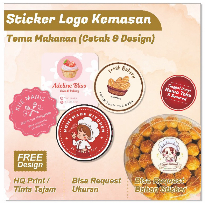 Jual Cetak Sticker Label Kemasan Makanan Toples Kue Kering Dan Botol