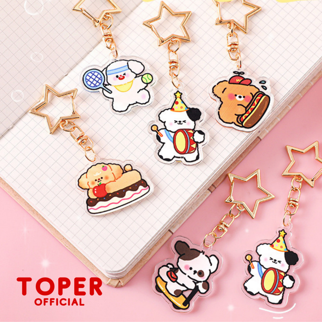 Jual TOPER Gantungan Kunci Akrilik Bintang Motif Hewan Lucu Keychain