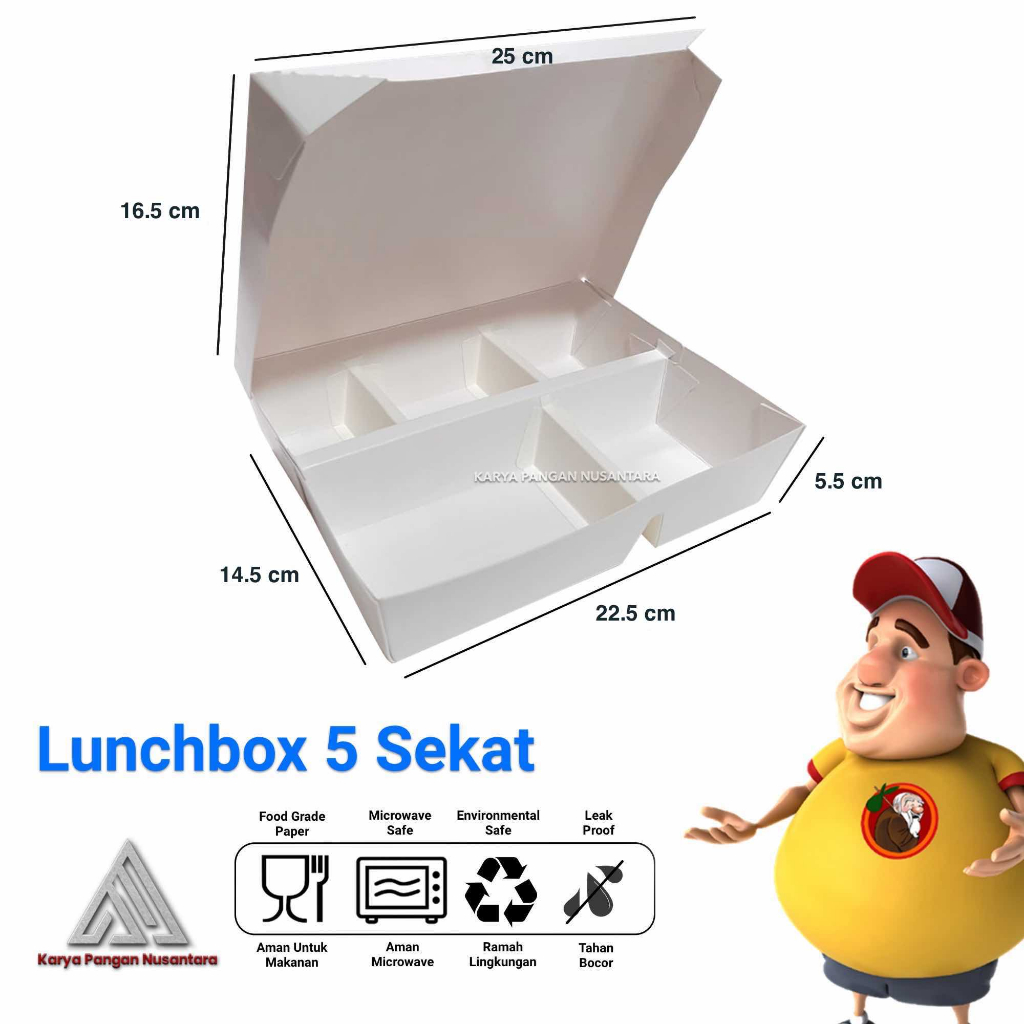 Jual PAPER LUNCH BOX BENTO 5 SEKAT FOOD GRADE KOTAK MAKAN KERTAS