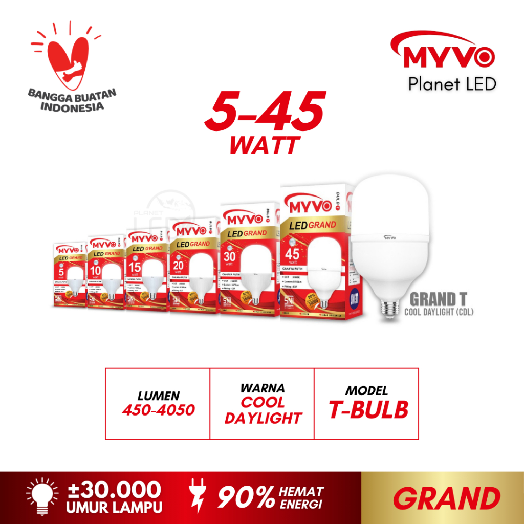 Jual Lampu Led Bohlam Tabung Watt Premium Myvo Grand