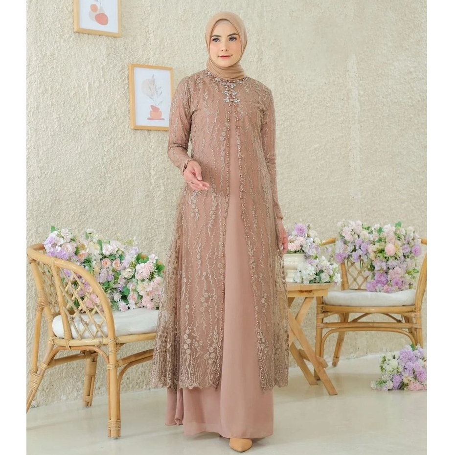 Jual Termurah Di Shopee Vallina Outfit Indira Dress Brokat Layering