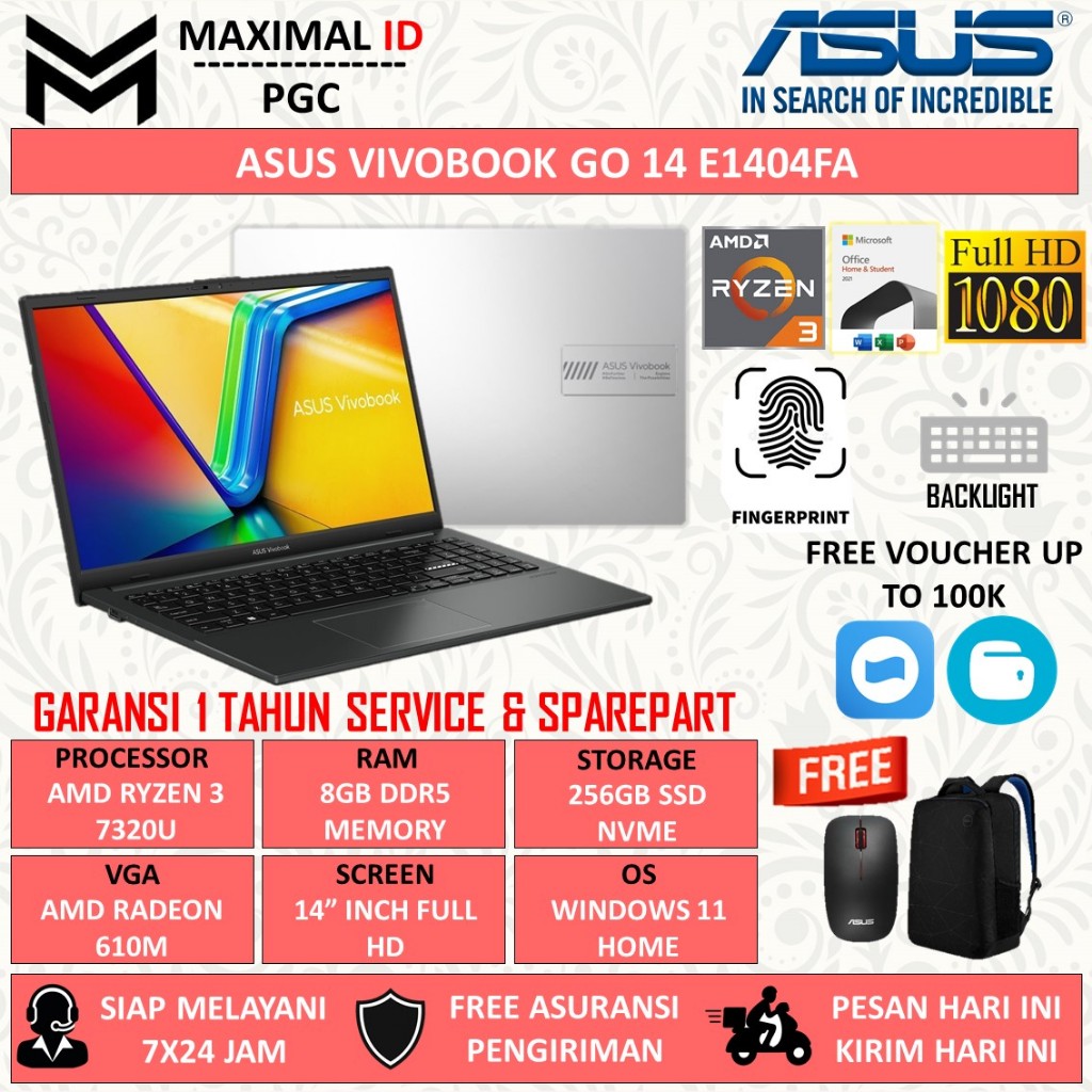 Jual Laptop Asus Vivobook Go E Fa Amd Ryzen U Ram Gb Gb