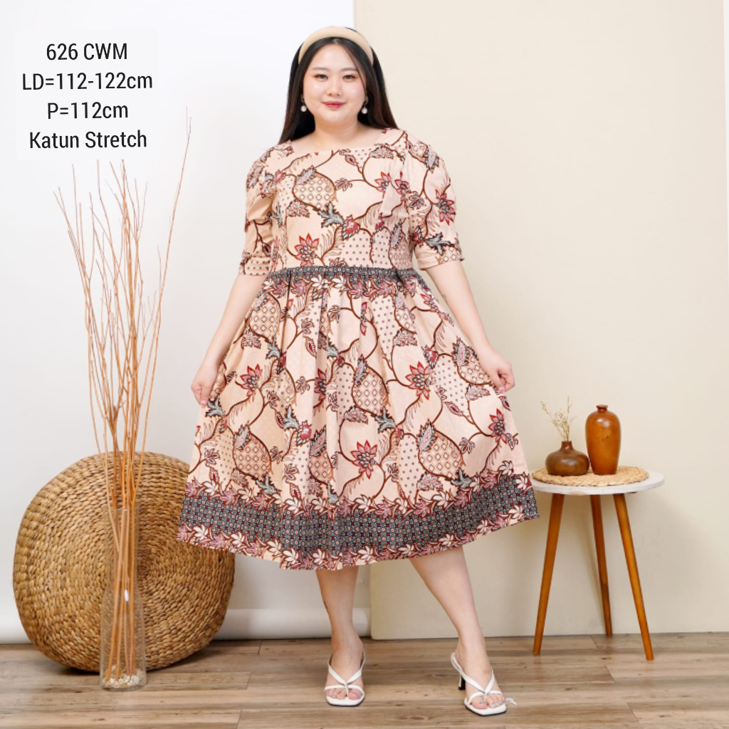 Jual Bigsize Dress Batik Ratih Jumbo 626 XXL Terusan Kerja Kantor