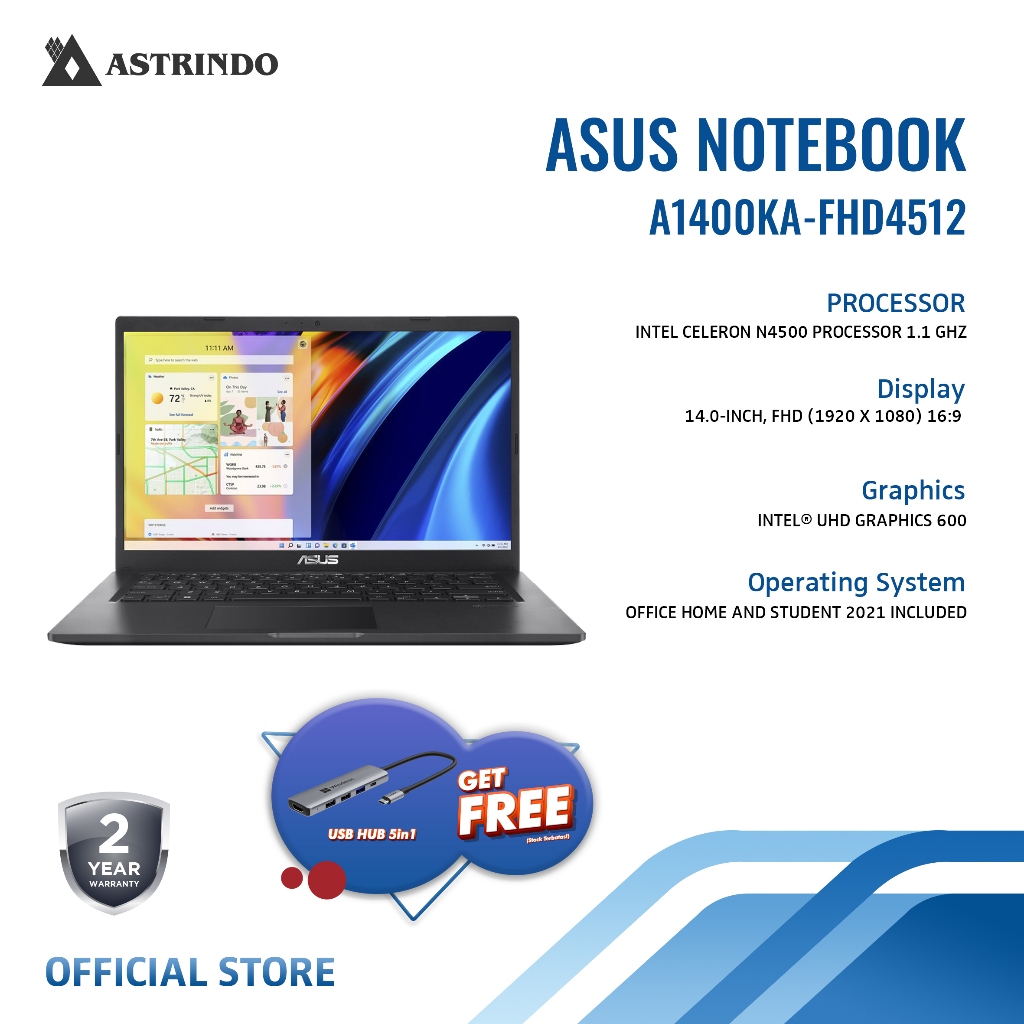 Jual Asus Laptop Vivobook Fhd A Ka Intel Celeron N Gb Gb