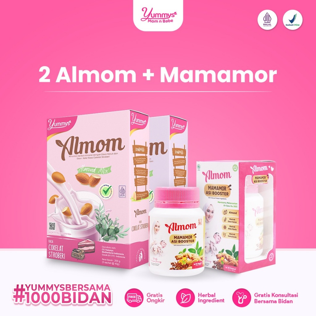 Jual ALMOM BOX Susu Hamil TM 3 Menyusui Susu Almond ASI BOOSTER