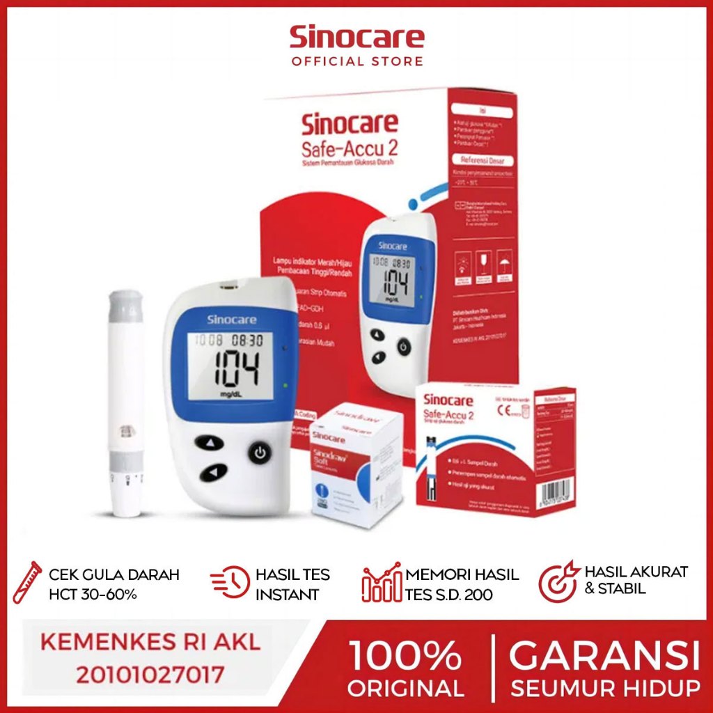 Jual Paket Alat Ukur Cek Gula Darah Instant Sinocare Safe Accu2