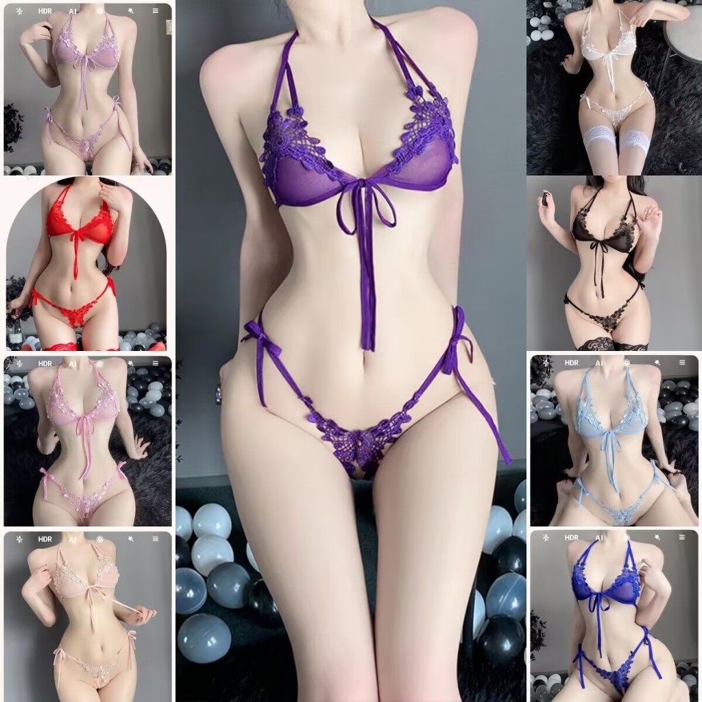 Jual Dezenna Sexy Bra Set Renda Transparan Bikini Open Crotch Low Waist