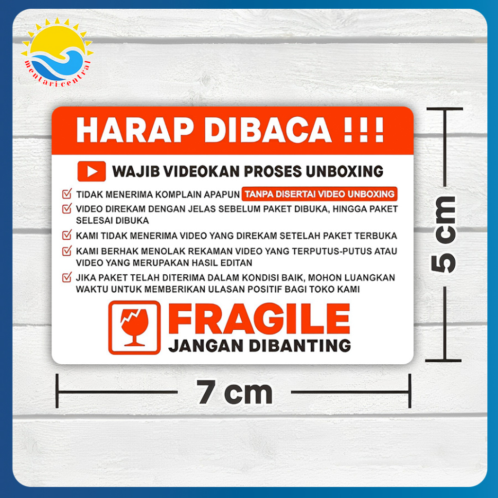 Jual Label Sticker FRAGILE Wajib Video Unboxing Stiker Jangan Dibanting