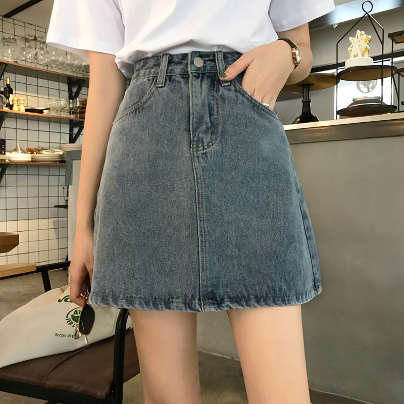 Jual Biru Retro Highwaist Seksi Rok A Line Kasual Rok Jeans Import