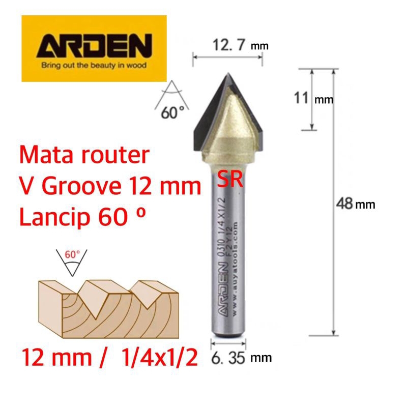 Jual Mata Profil Router V Groove 12 Mm 1 41 2 Lancip 60 Merk ARDEN