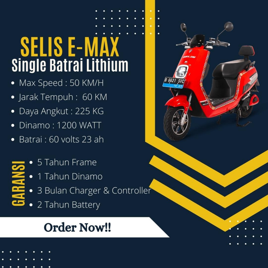 Jual Harga Subsidi Motor Listrik Selis E Max Single Baterai Lithium