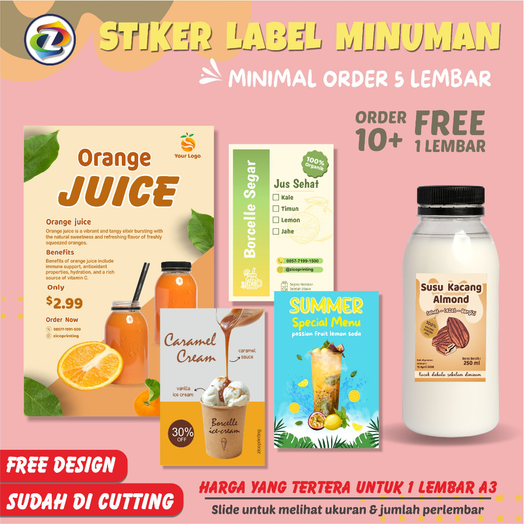 Jual CETAK STIKER LABEL MINUMAN PERSEGI ANTI AIR CUTTING Shopee Indonesia