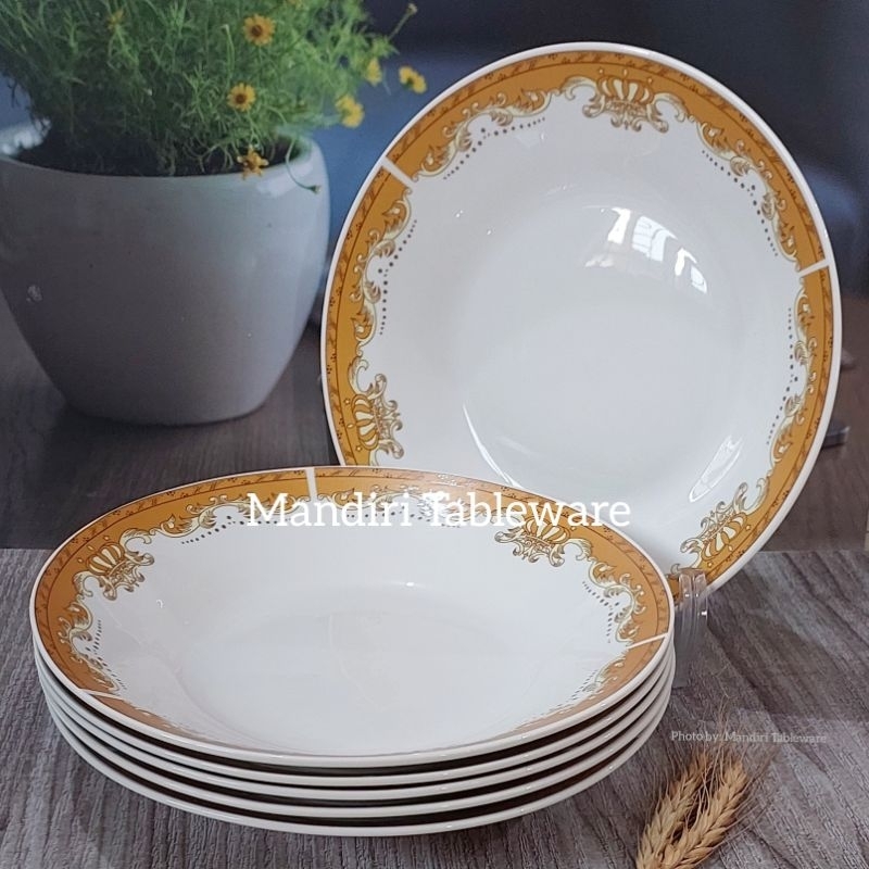 Jual Piring Makan Cekung Keramik 23 Cm Motif Mahkota Best Quality