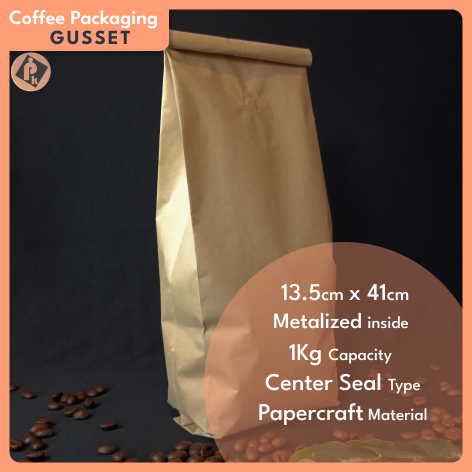 Jual Kemasan Gusset Kopi Center Seal Biji Bubuk Kopi 1 Kg Cokelat