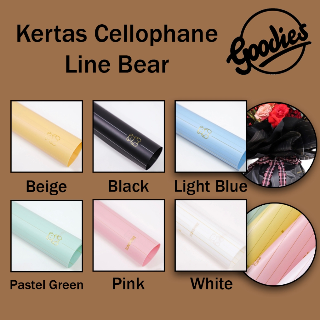 Jual 5 LEMBAR Kertas Cellophane Buket Bunga Line Bear Flower